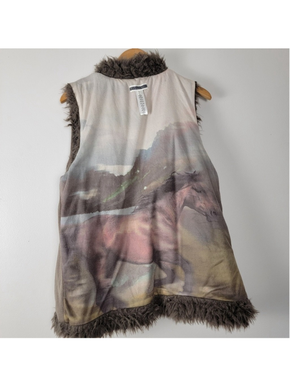 NWT PJ Salvage Shaggy Faux Fur Vest Brown M Reversible Wild Horse Western Cozy